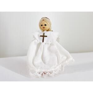Vintage Handmade Wooden Angel Blonde Figurine Catholic Christmas Decoration